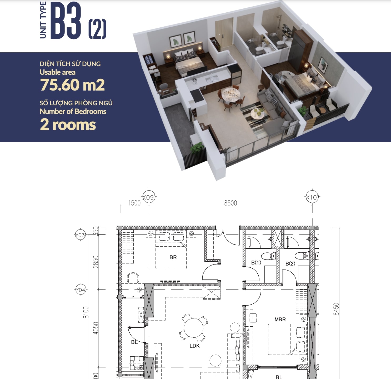 Bản vẽ của căn hộ B3(2) tại chung cư The Minato Residence